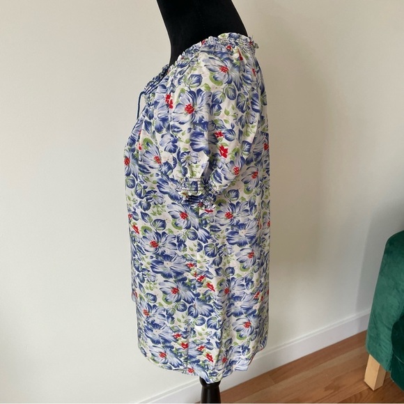 Joie Masha Porcelain & Matisse Floral Print Tassel Split Neck Smocked Top EUC S - Picture 3 of 9